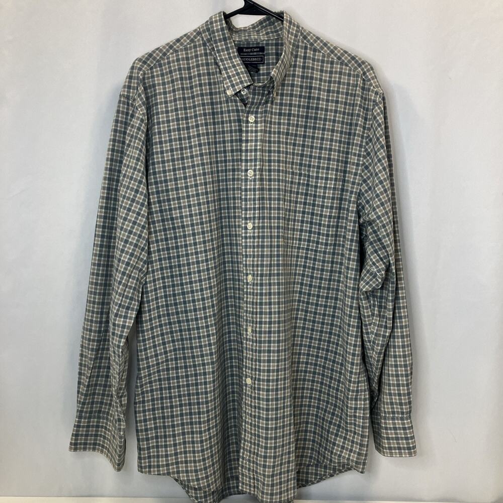 Saddlebred Plaid Button Up Long Sleeve Shirt Men's Size XL Vintage
